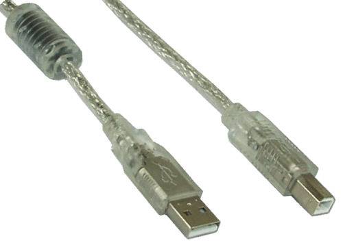 INLINE - USB 2.0 Kabel - A an B - transparent - mit Ferritkern - 5m