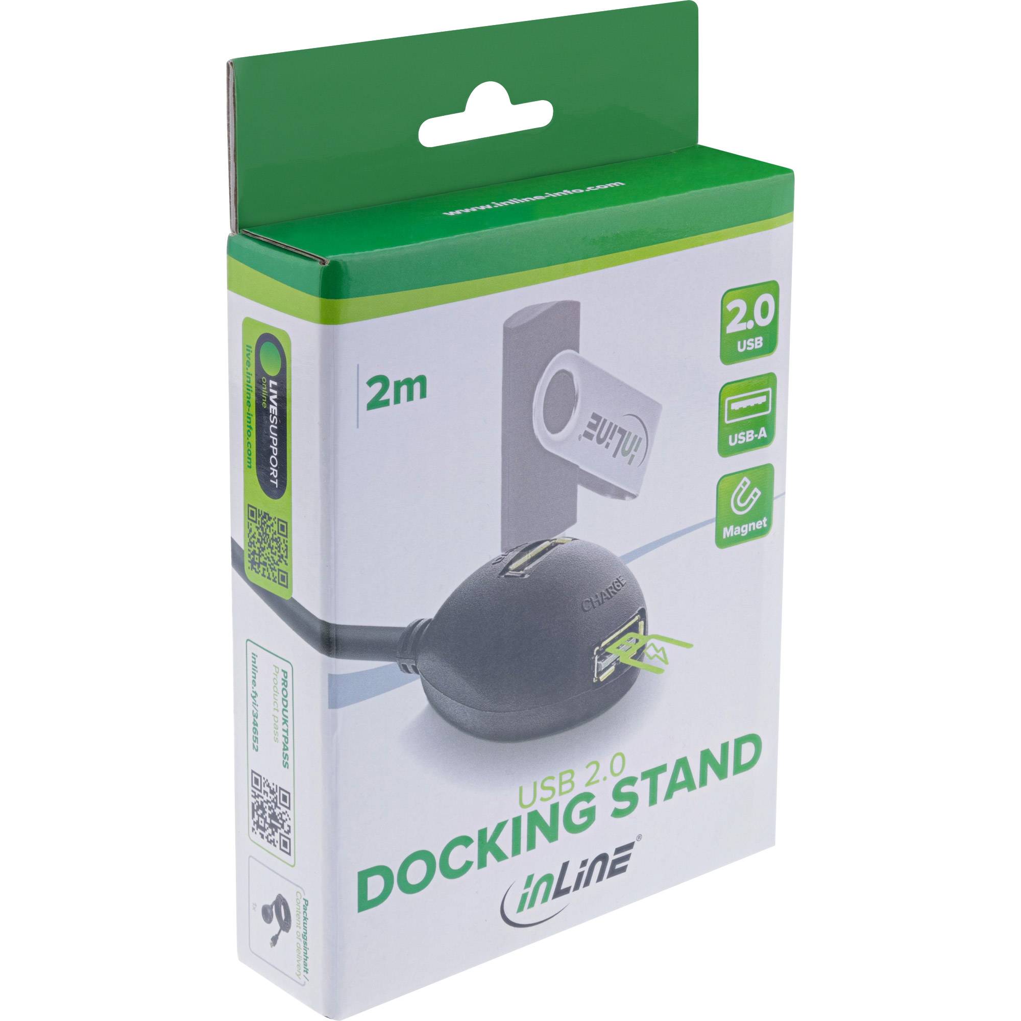 INLINE - USB 2.0 Verlängerung - ST / BU - Typ A - schwarz - mit Standfuss - 2m