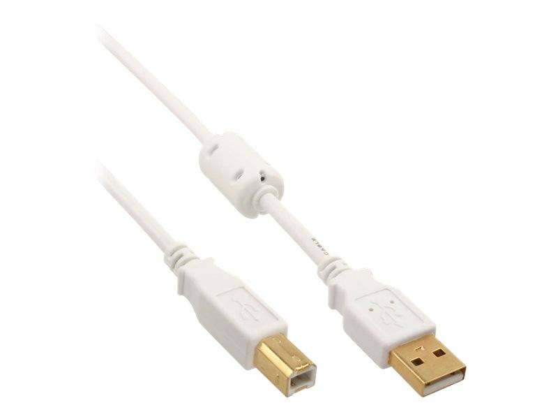 InLine USB 2.0 Kabel - A an B - weiß / gold - mit Ferritkern - 3m - USB 2.0 - 3