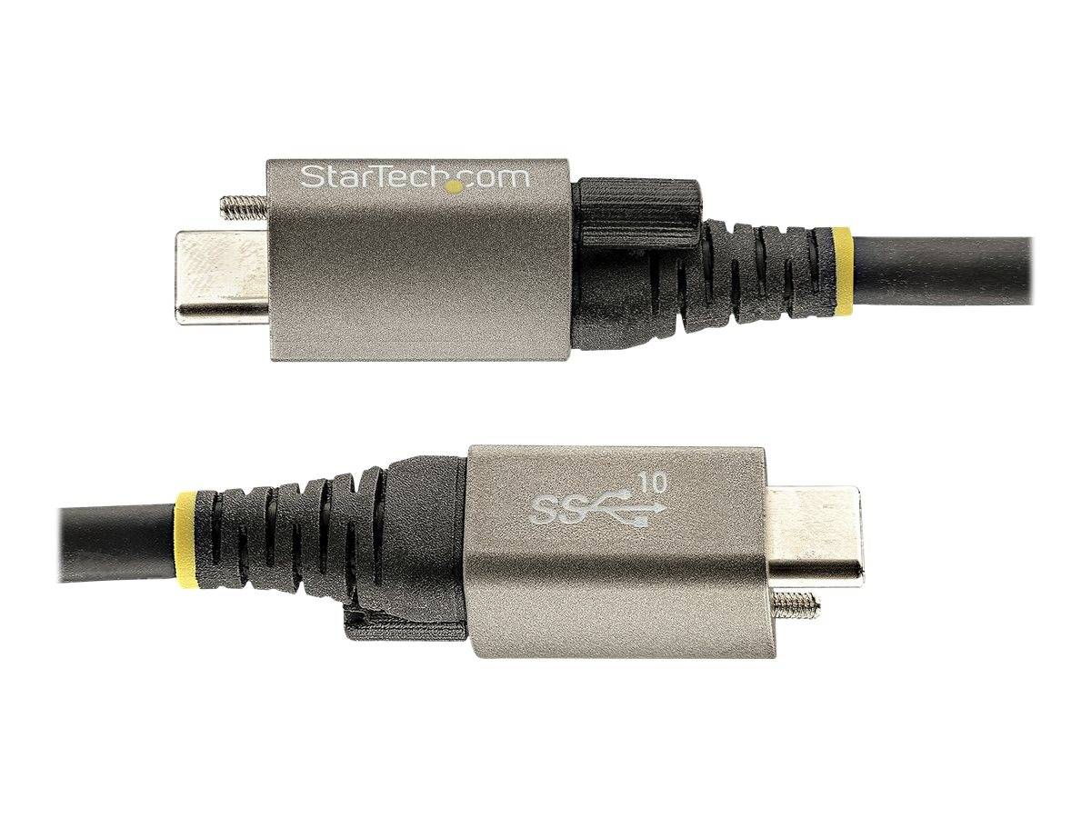 Zwei USB-C-Kabelenden von StarTech.com auf weißem Hintergrund dargestellt, wobei ein Ende mit „10