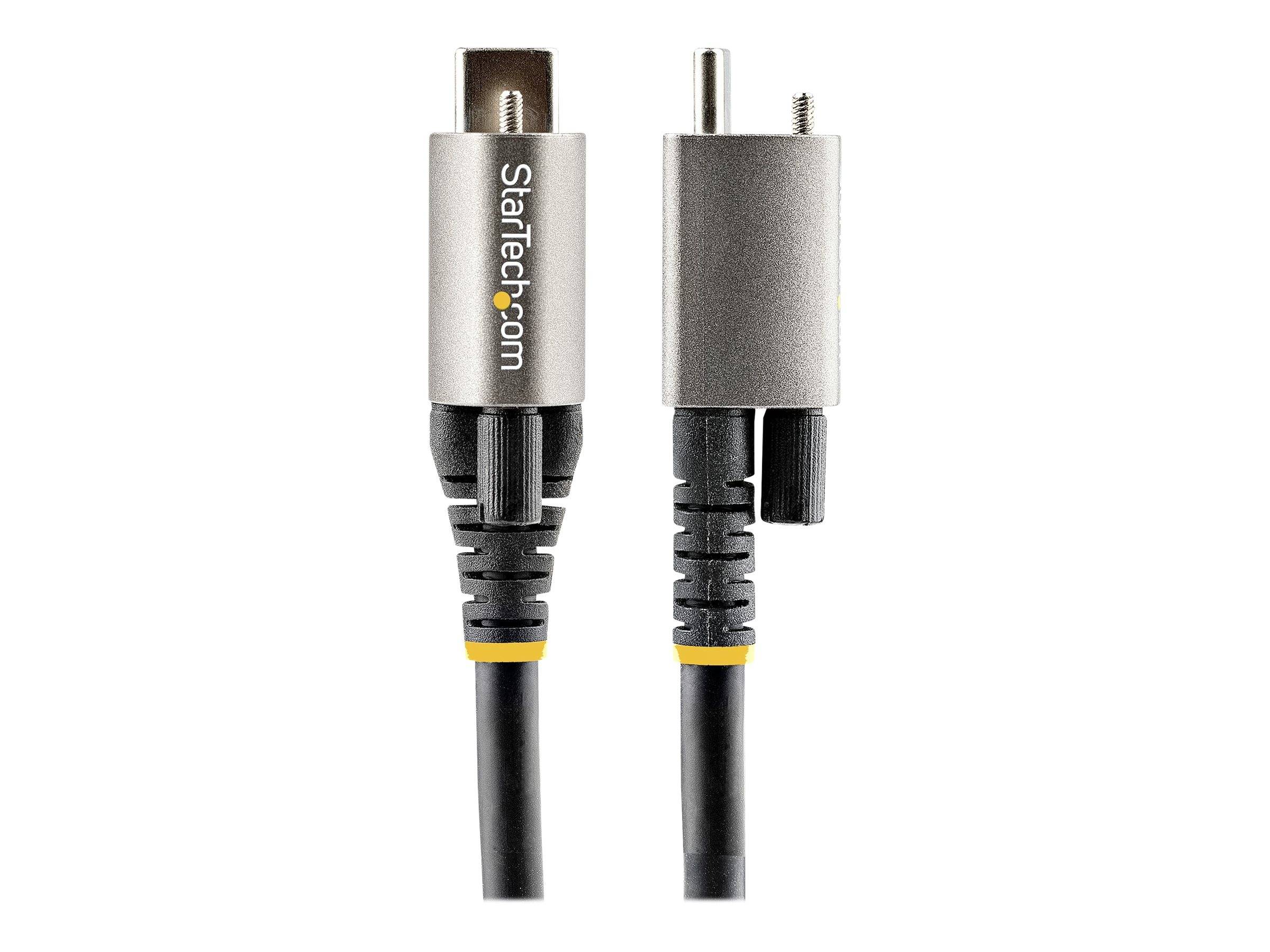 Zwei StarTech.com USB-Kabel nebeneinander abgebildet, jeweils mit einem Metallstecker-Ende und schwarzem Kabel auf weißem Hintergrund.