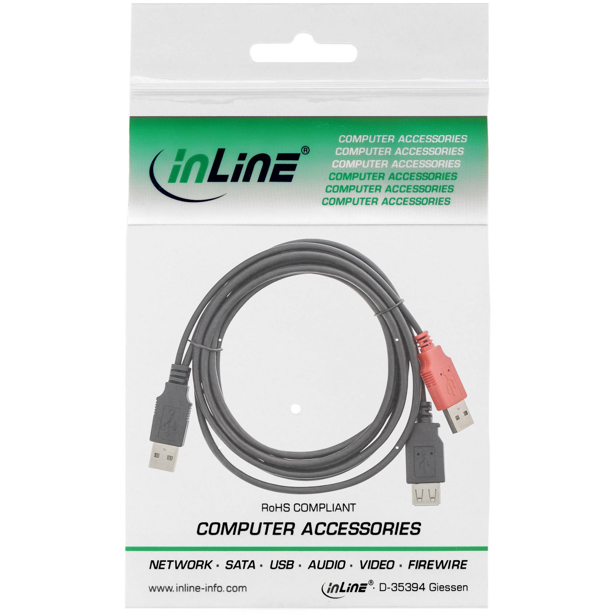 INLINE - USB 2.0 Y-Anschlusskabel - 2x Stecker A an Buchse A - 0,2m