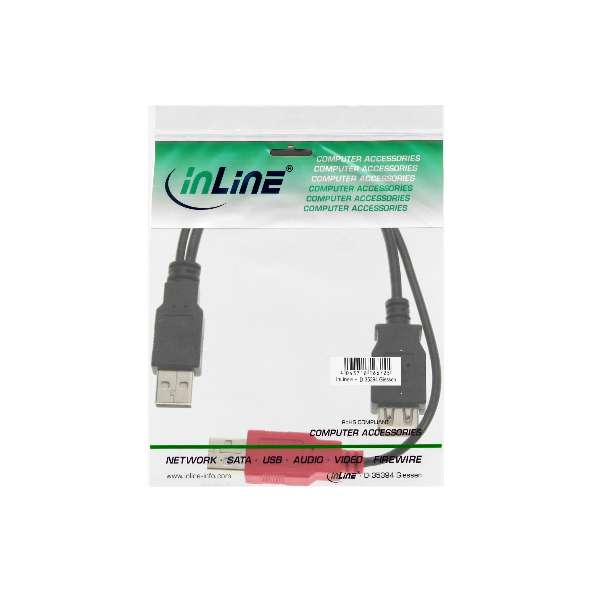 INLINE - USB 2.0 Y-Anschlusskabel - 2x Stecker A an Buchse A - 0,2m