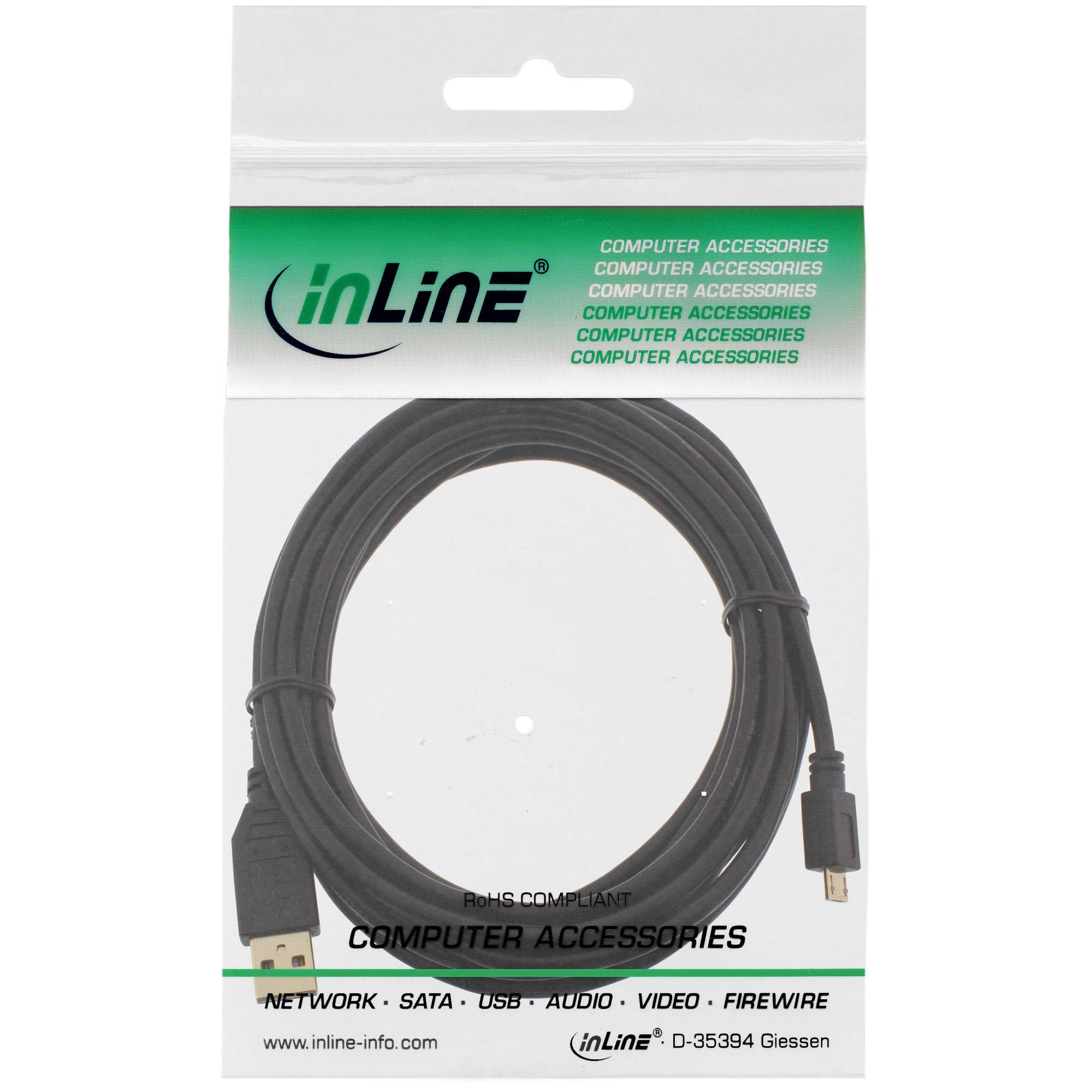 INLINE - Micro-USB 2.0 Kabel - USB-A ST an Micro-B ST - vergoldete Kontakte - 5m