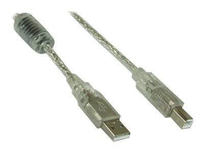 INLINE - USB 2.0 Kabel - A an B - transparent - mit Ferritkern - 1m