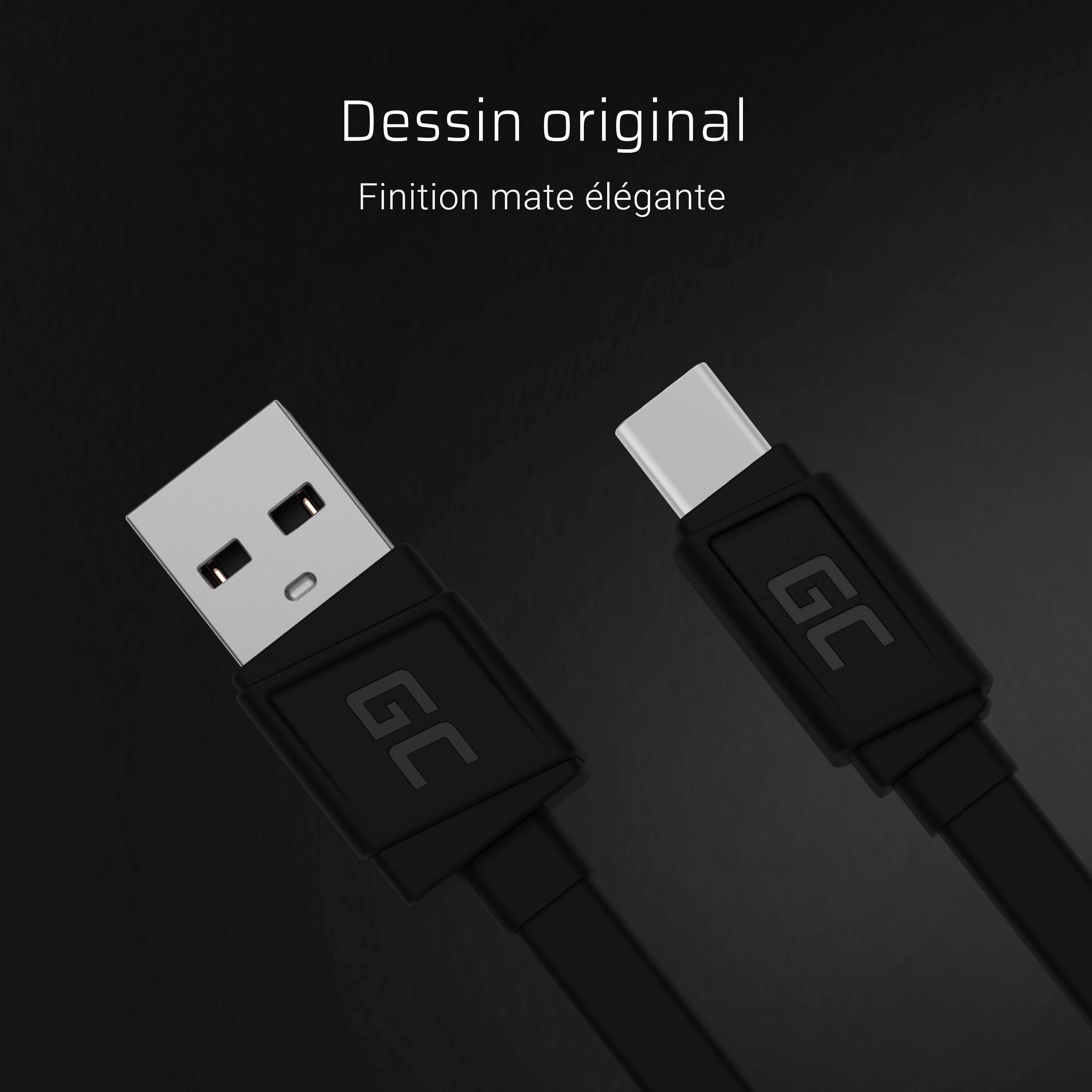 Mattes Flachkabel - USB-A zu USB-C - Schnellladung - 25cm