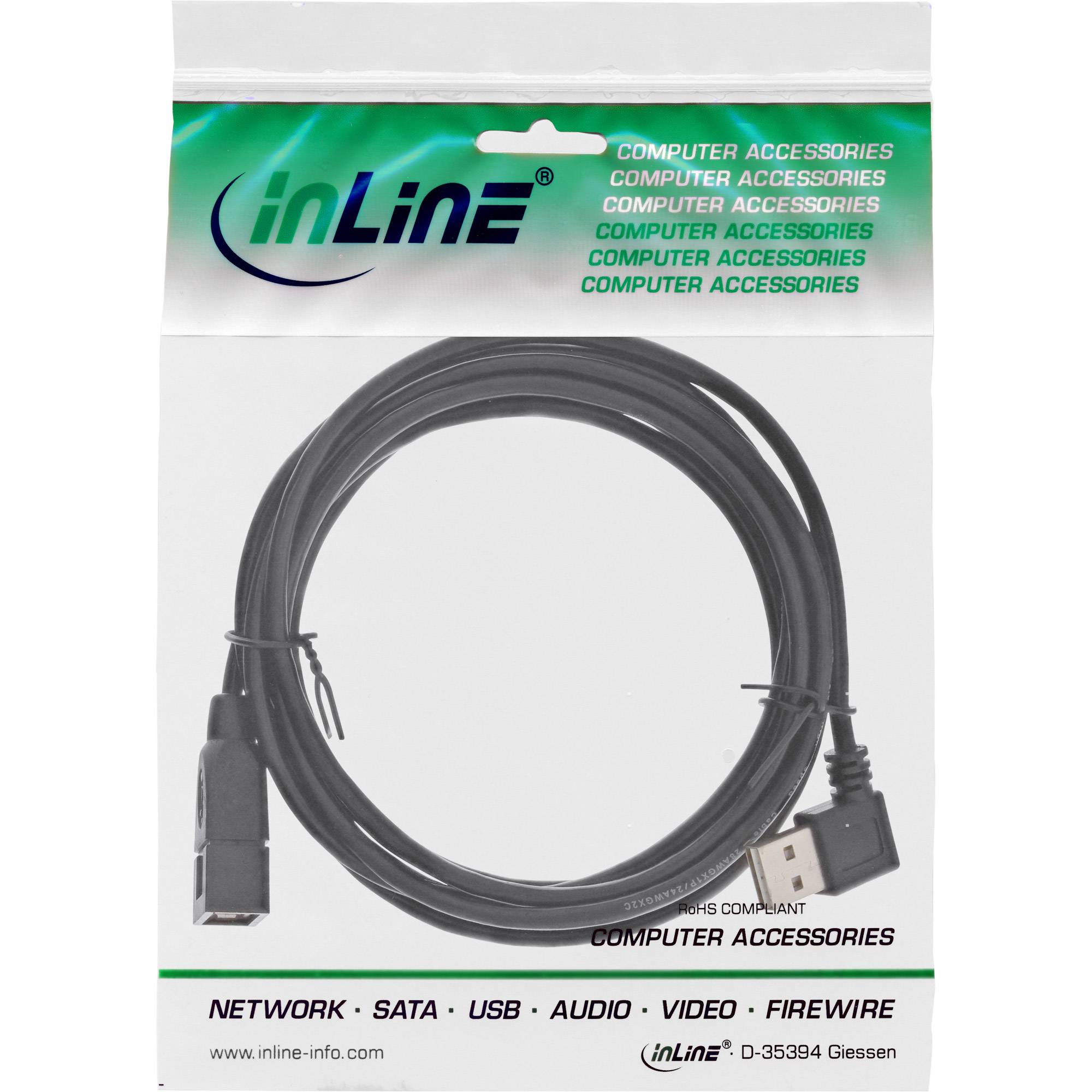 INLINE - Smart USB 2.0 Verlängerung gewinkelt - ST / BU - Typ A - schwarz - 1m