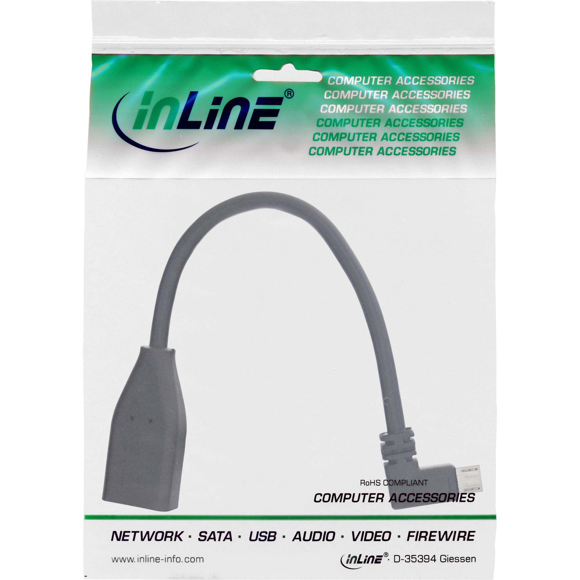 INLINE - Micro-USB OTG Adapterkabel - Micro-B ST gewinkelt an USB A BU - 0,1m