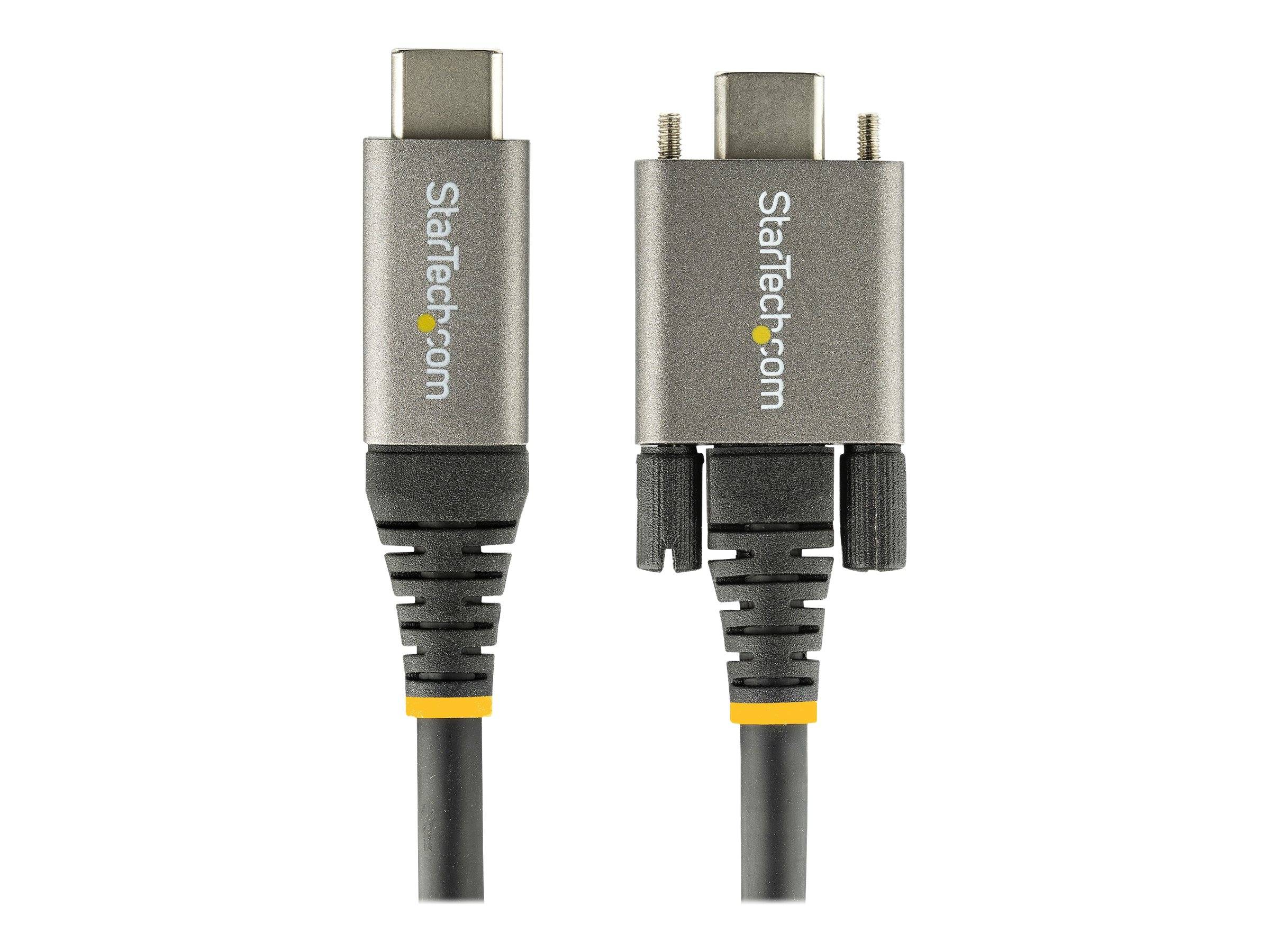 Zwei StarTech.com-Kabelverbinder nebeneinander auf weißem Hintergrund, einer mit USB-C-Stecker und einer mit passendem Kabelende.