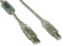 INLINE - USB 2.0 Kabel - A an B - transparent - mit Ferritkern - 3m