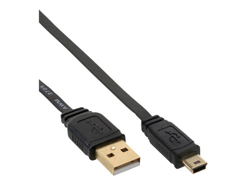 INLINE - USB 2.0 Flachkabel - USB A ST an Mini-B ST (5pol.) - schwarz - 5m