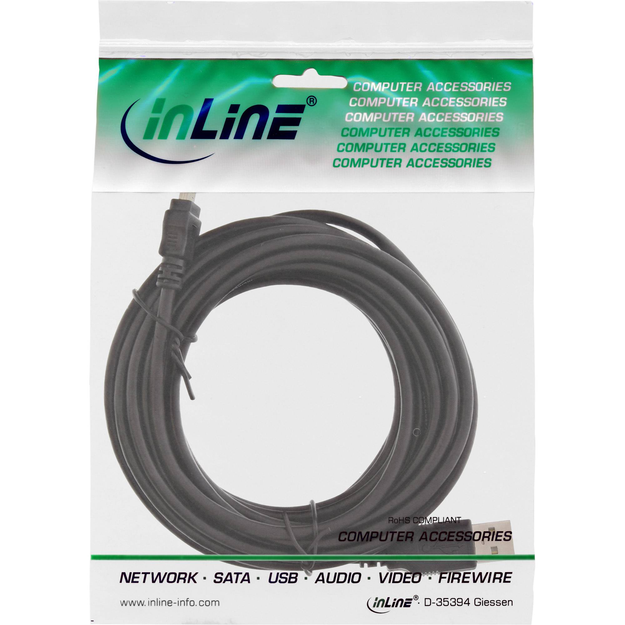 InLine USB 2.0 Mini-Kabel - USB A ST an Mini-B ST (5pol.) - schwarz - 5m - 5 m