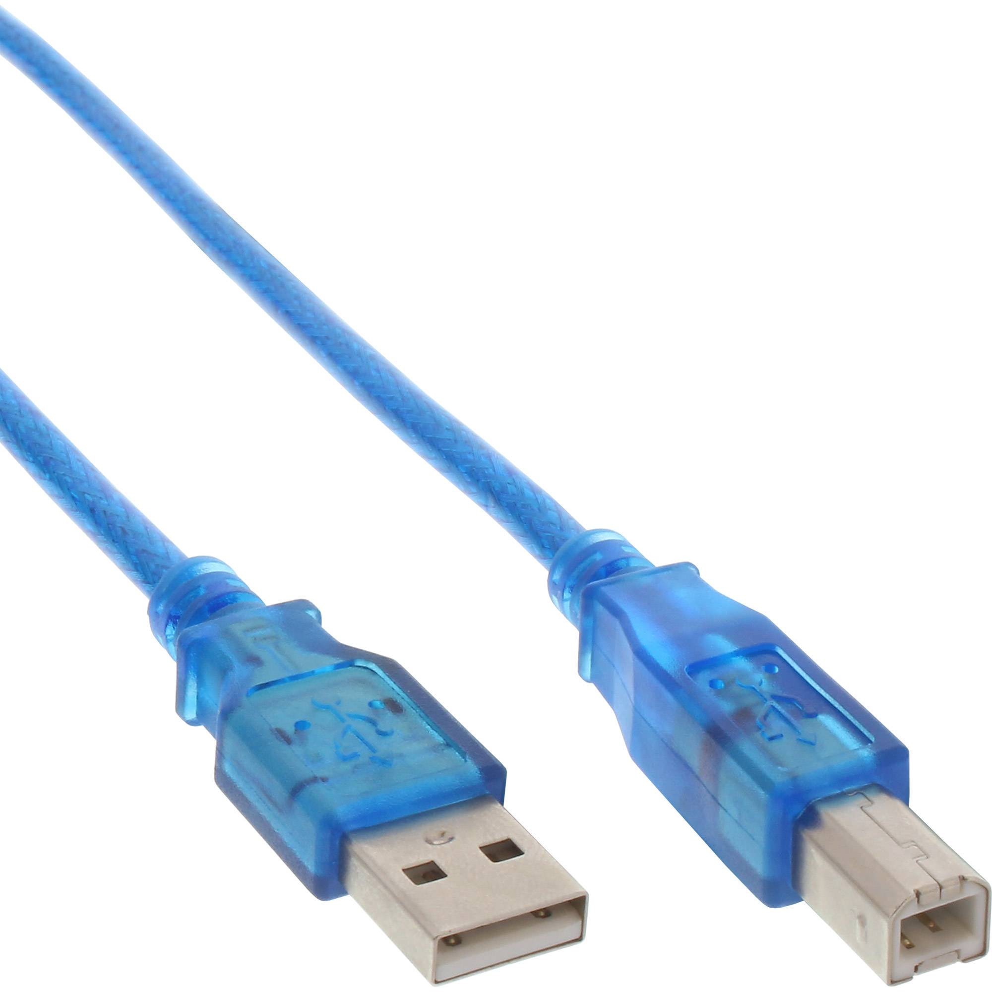 INLINE - USB 2.0 Kabel - A an B - blau-transparent - 3m
