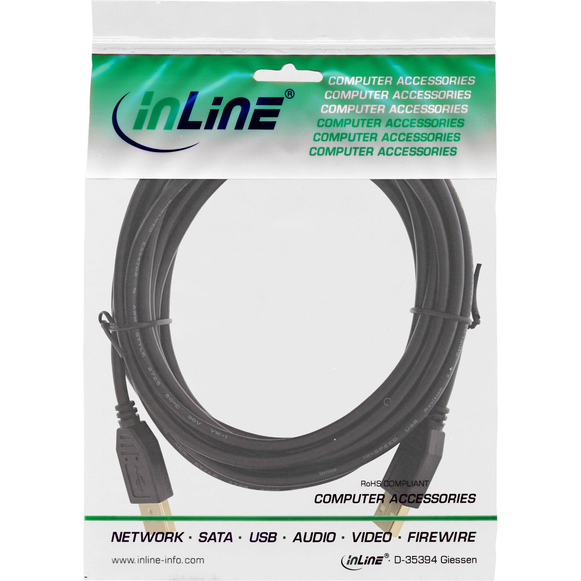 INLINE - USB 2.0 Kabel - A an A - schwarz - Kontakte gold - 5m