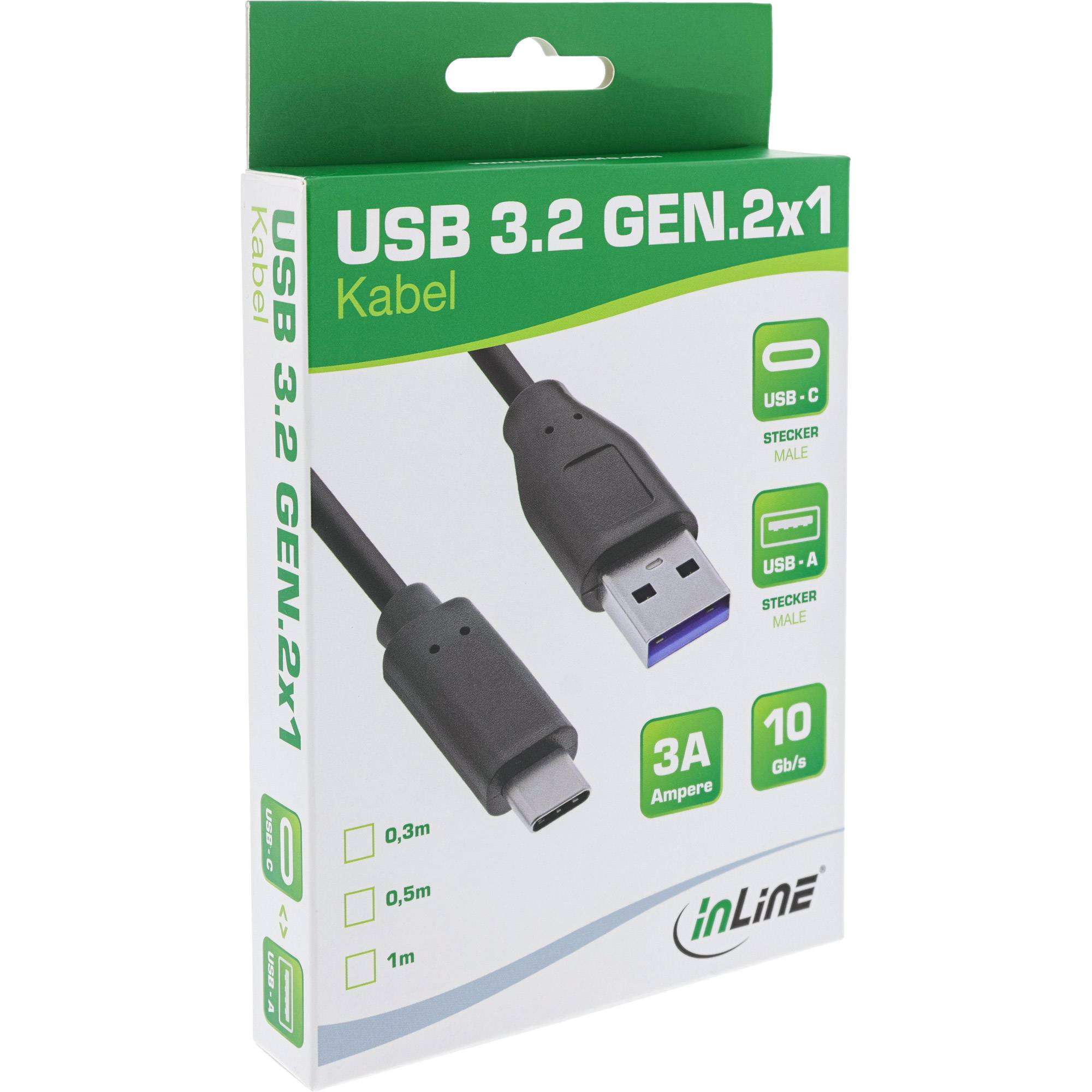 INLINE - USB 3.2 Gen.1x2 Kabel - USB-C Stecker an A Stecker - schwarz - 0,3m