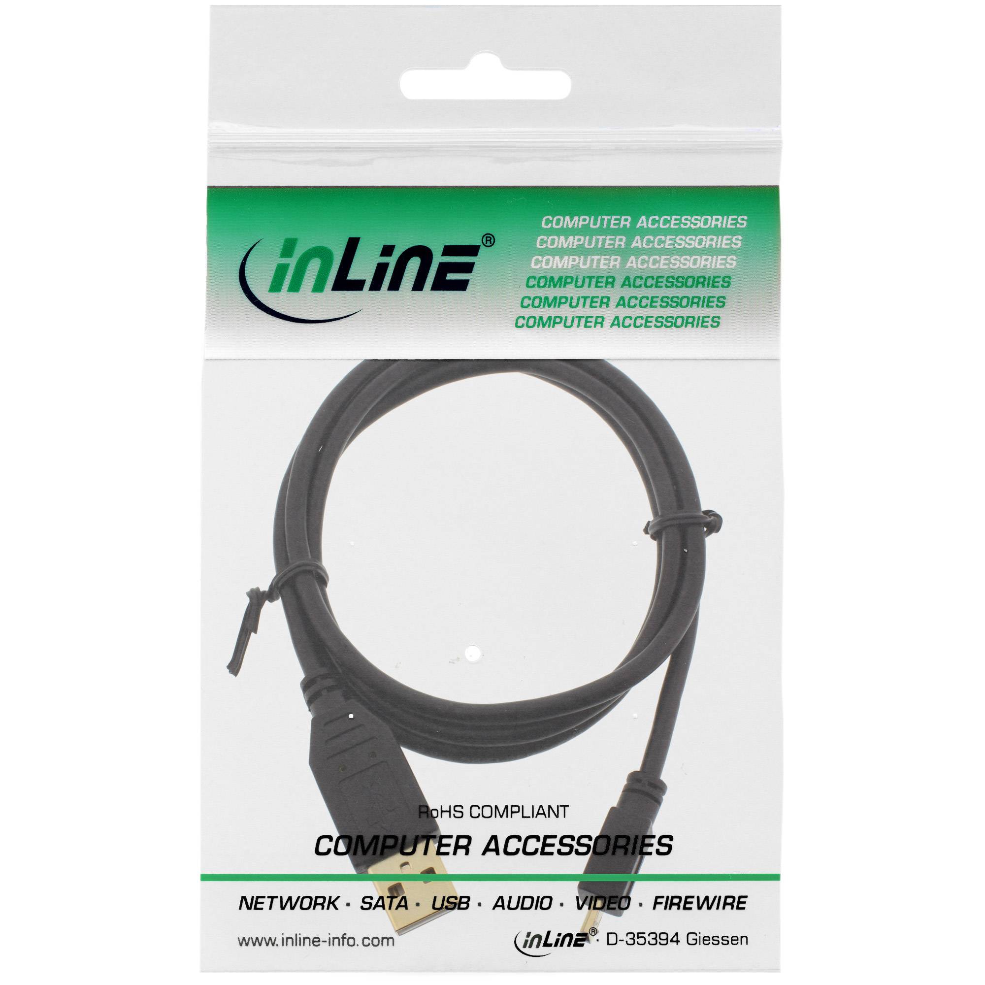 INLINE - Micro-USB 2.0 Kabel - USB-A ST an Micro-B ST - vergoldete Kontakte - 1m