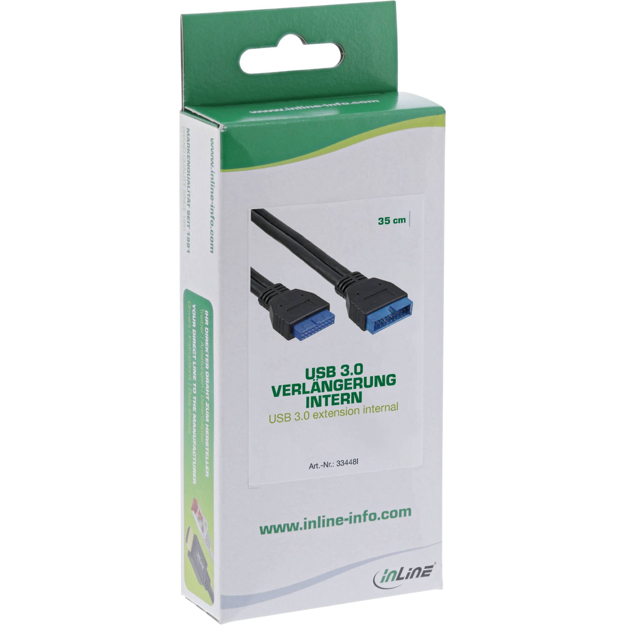 INLINE - USB 3.0 Verlängerung intern - Pfostenanschluss Stecker auf Buchse - 0,35m