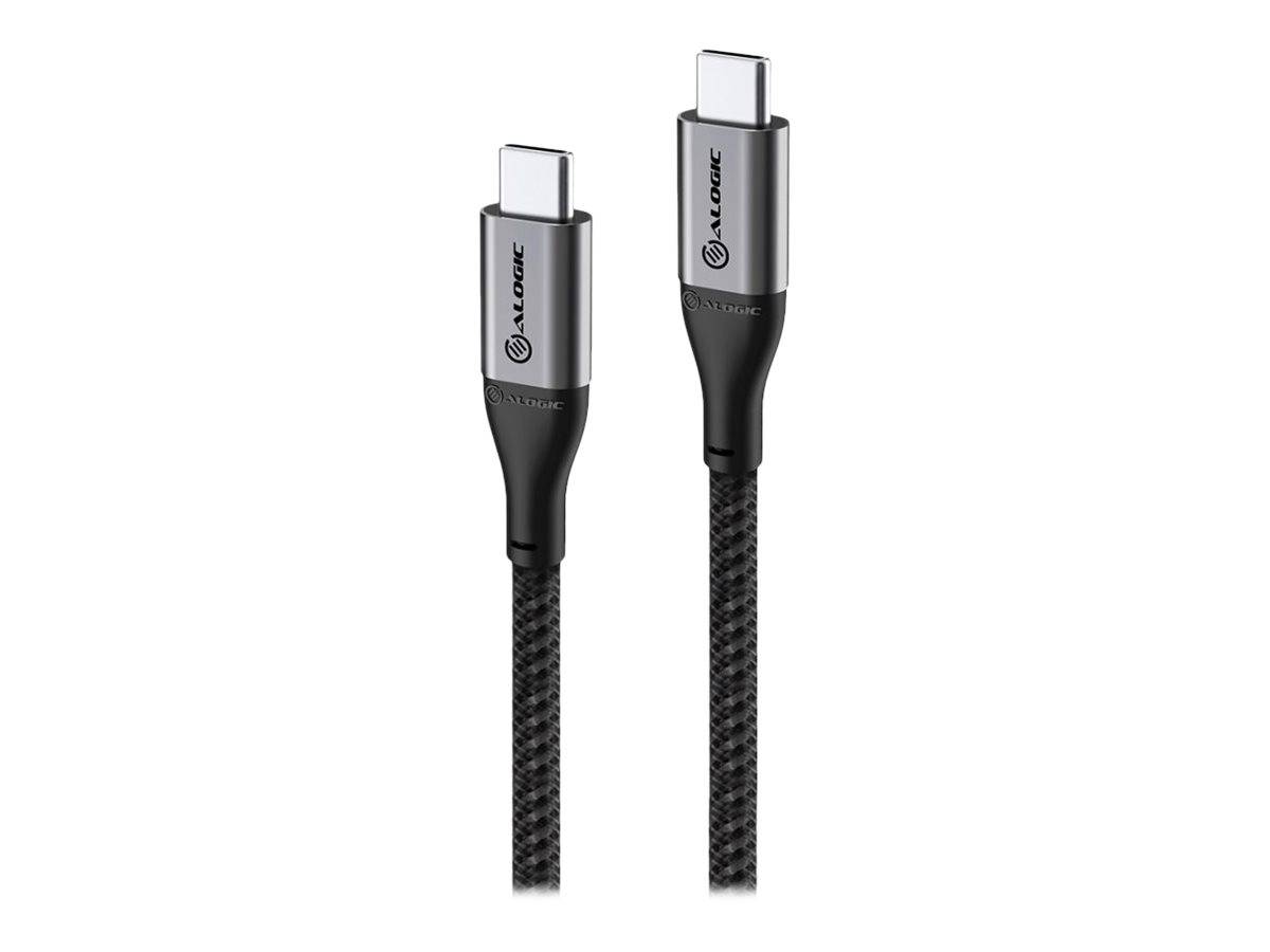 Zwei USB-C-Ladekabel mit geflochtenen schwarzen Kabeln und silbernen Steckerhülsen auf weißem Hintergrund.