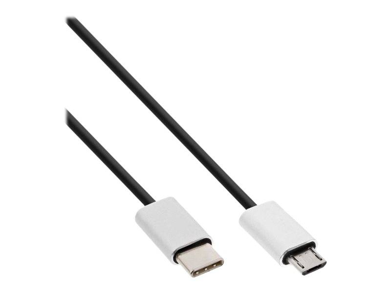 INLINE - USB 2.0 Kabel - USB-C ST an Micro-B ST - schwarz/Alu - flexibel - 1,5m