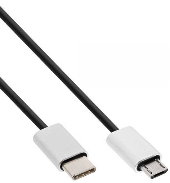 INLINE - USB 2.0 Kabel - USB-C ST an Micro-B ST - schwarz/Alu - flexibel - 1,5m