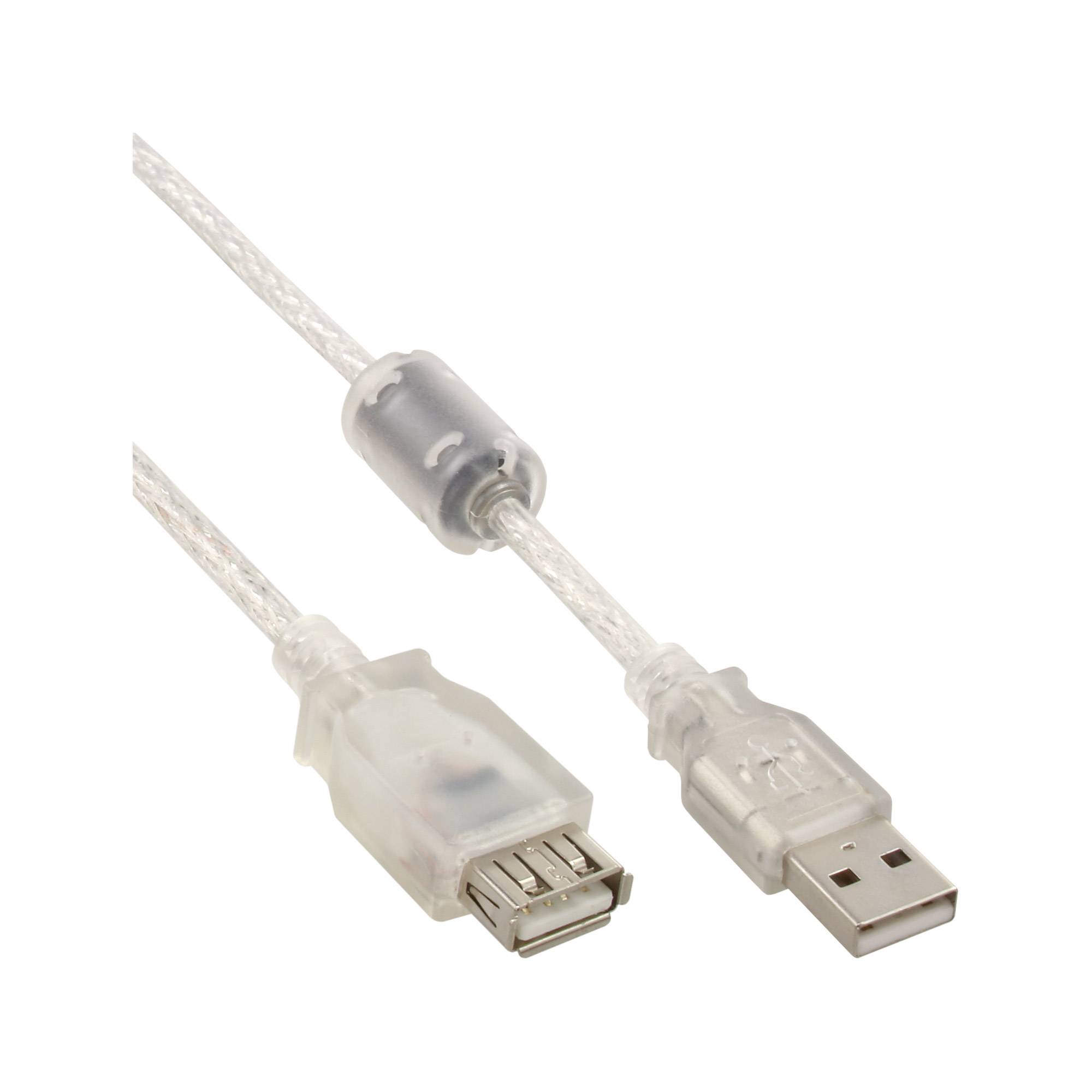 INLINE - USB 2.0 Verlängerung - St/Bu - Typ A - transparent - mit Ferritkern 0,5m
