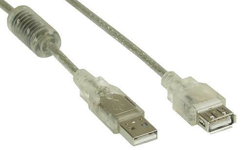 INLINE - USB 2.0 Verlängerung - St/Bu - Typ A - transparent - mit Ferritkern 3m