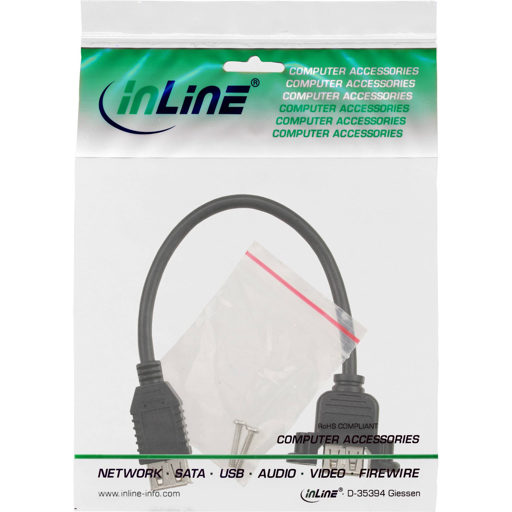 INLINE - USB 2.0 Adapterkabel - Buchse A auf Einbaubuchse A - 0,2m