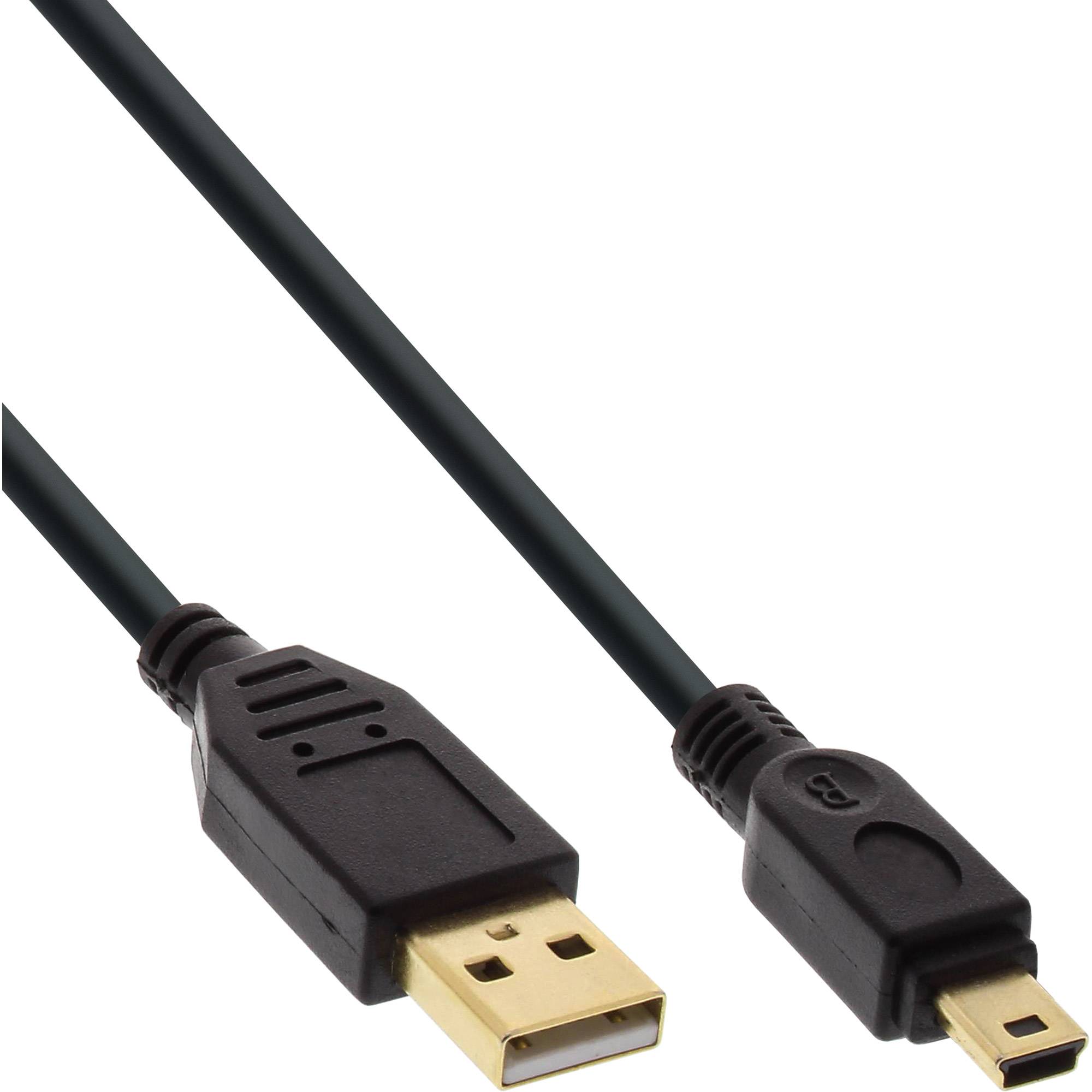 INLINE - USB 2.0 Mini-Kabel - USB A ST/Mini ST 5pol - schwarz - vergold. Kont. - 1m