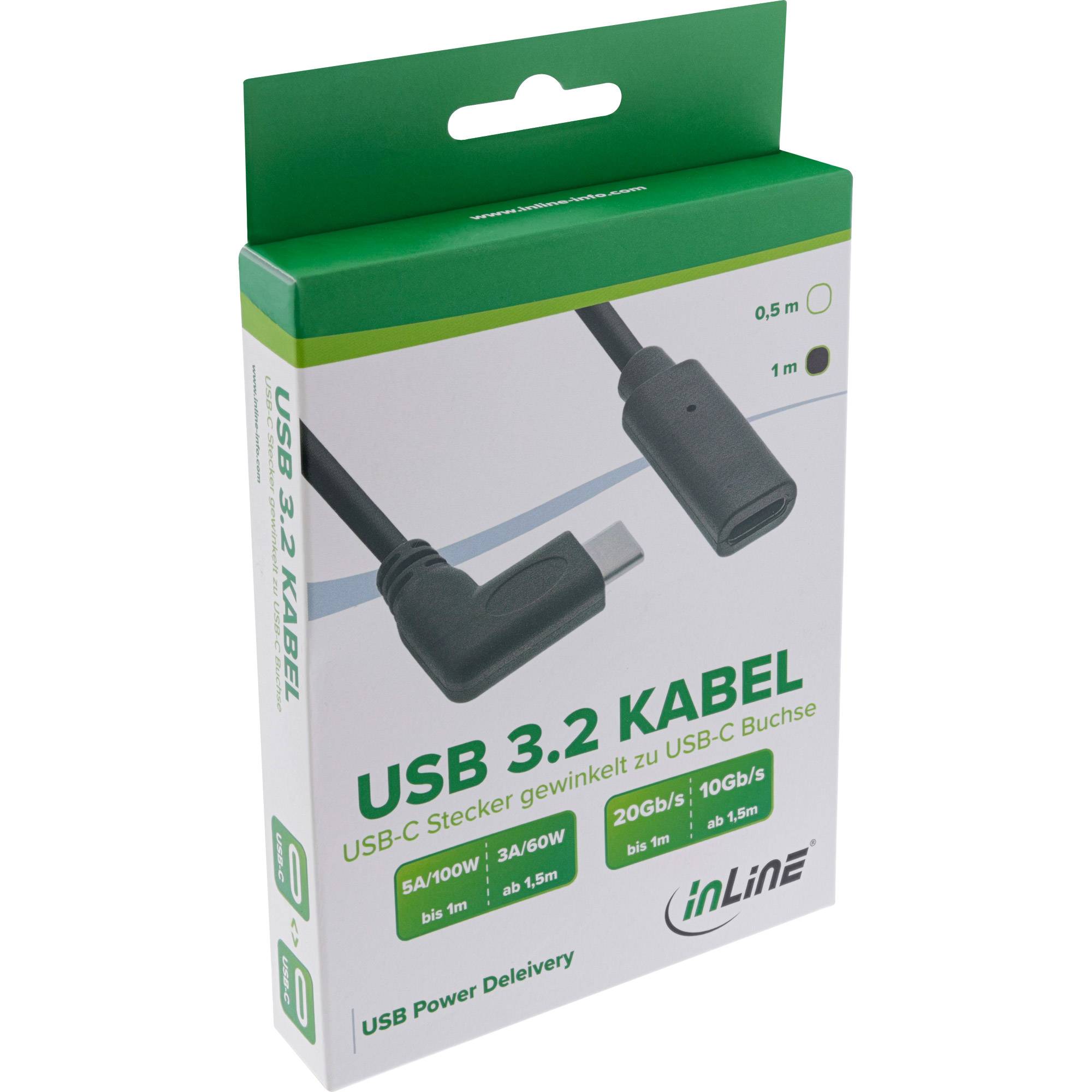 INLINE - USB 3.2 Gen.1x2 Kabel - USB-C Verl. - ST gewink. auf BU - schwarz 1,5m