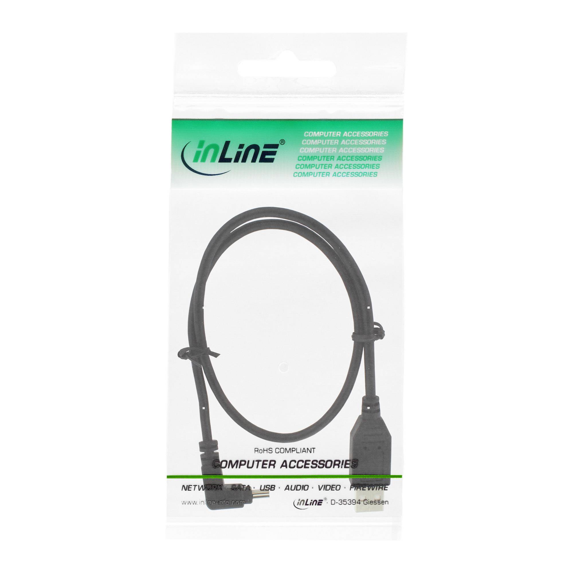 INLINE - USB 2.0 Mini-Kabel - ST A/Mini-B ST (5pol) oben abgew. 90° - schwarz - 0,3m