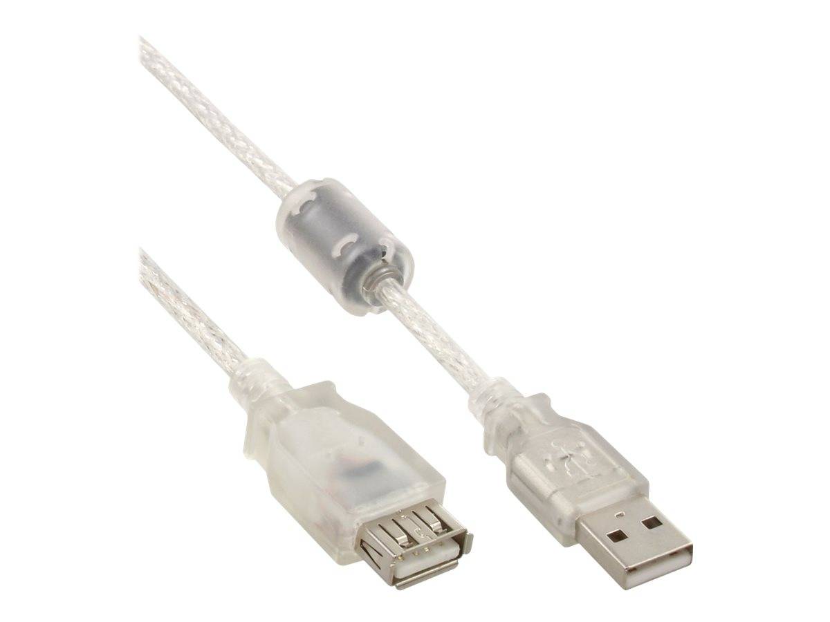 INLINE - USB 2.0 Verlängerung - St/Bu - Typ A - transparent - mit Ferritkern 0,5m