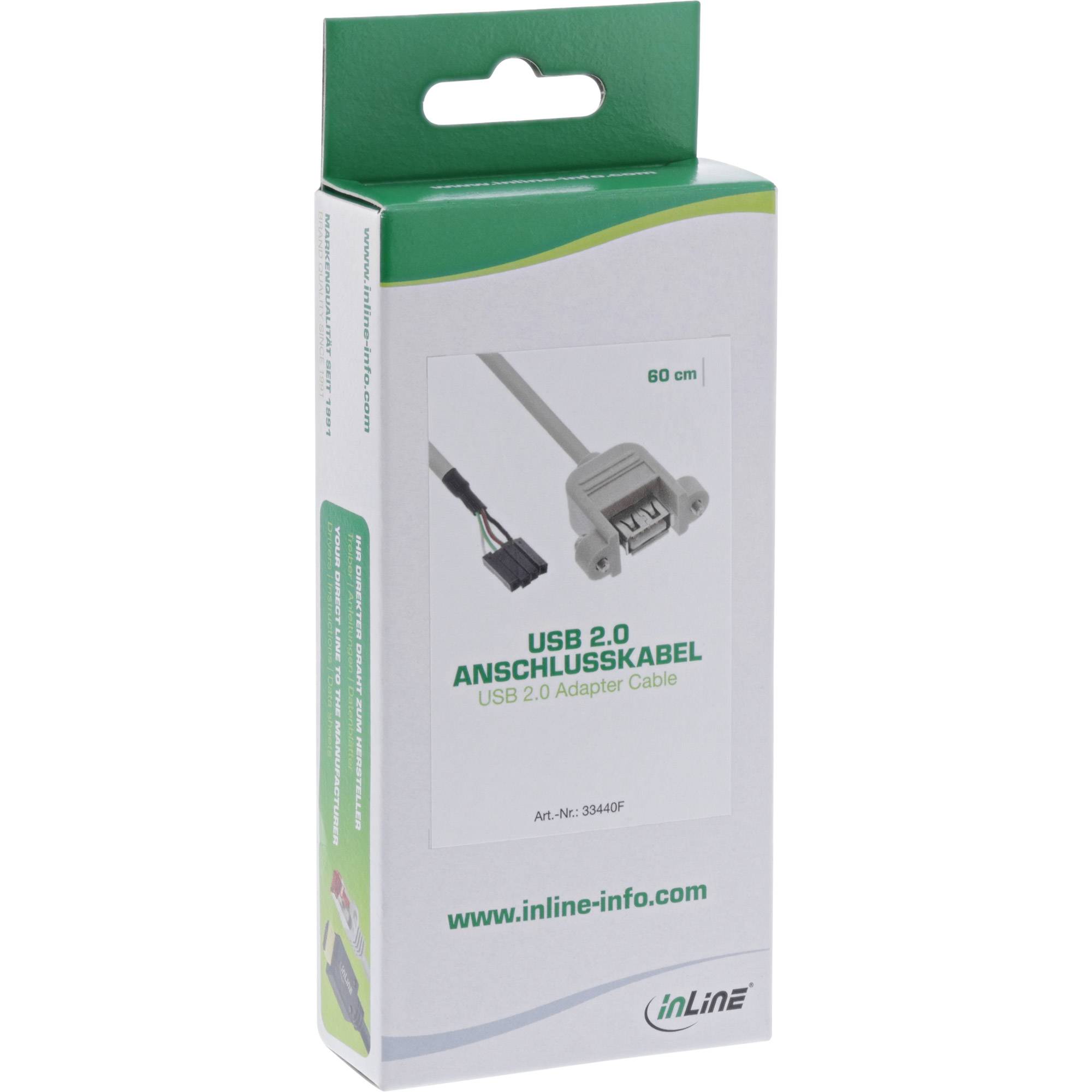 INLINE - USB 2.0 Anschlusskabel - Einbaubuchse A auf Pfostenanschluss - 0,60m