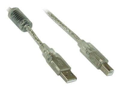 INLINE - USB 2.0 Kabel - A an B - transparent - mit Ferritkern - 5m