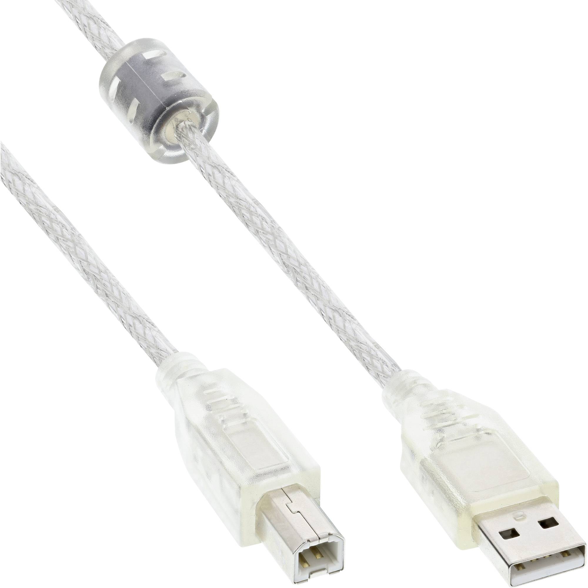 INLINE - USB 2.0 Kabel - A an B - transparent - mit Ferritkern - 0,5m