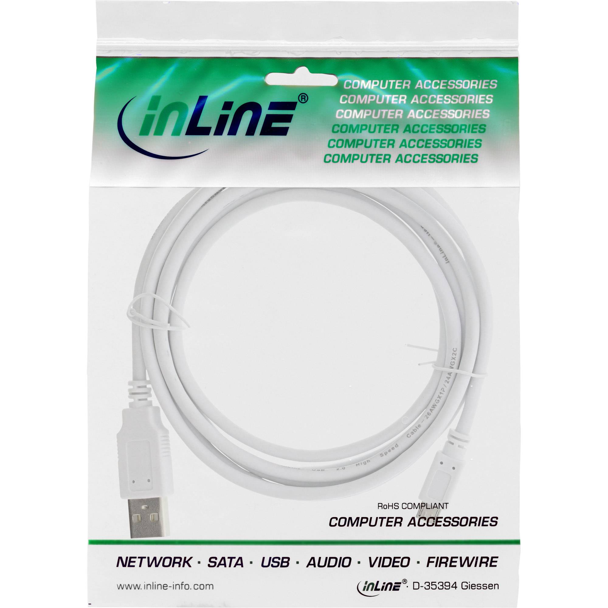 INLINE - Micro-USB 2.0 Kabel - USB-A Stecker an Micro-B Stecker - weiß - 2m