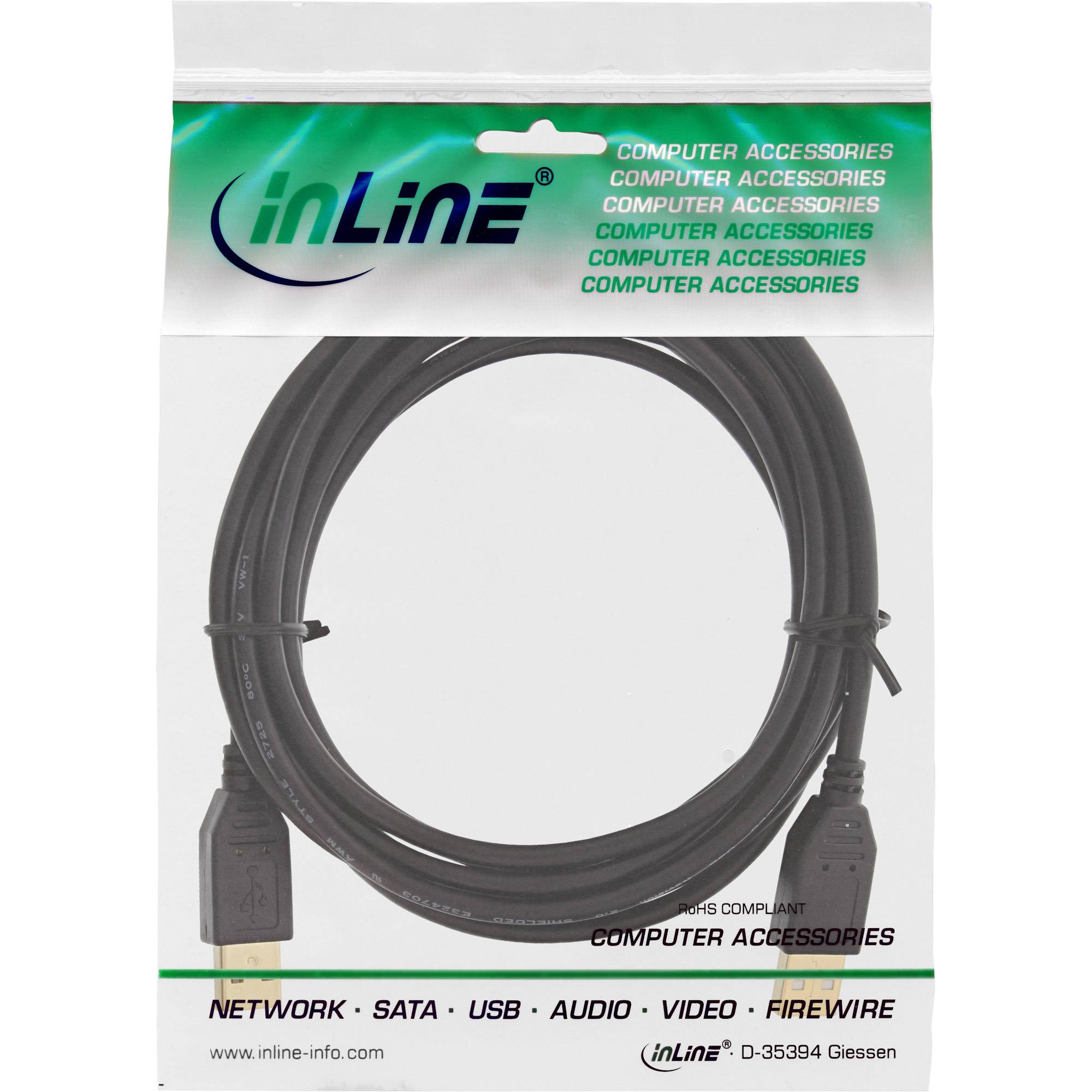 INLINE - USB 2.0 Kabel - A an A - schwarz - Kontakte gold - 3m
