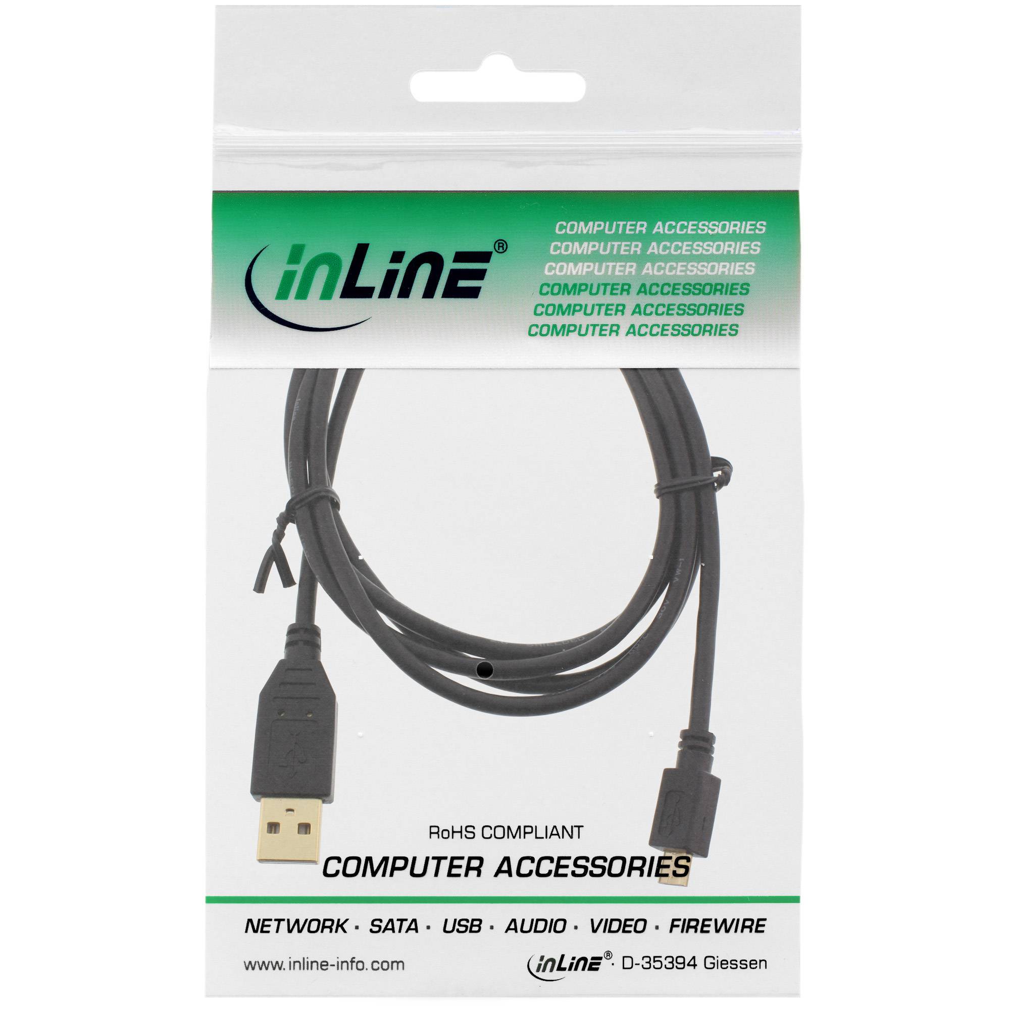 INLINE - Micro-USB 2.0 Kabel - USB-A ST an Micro-B ST - vergoldete Kontakte - 1m