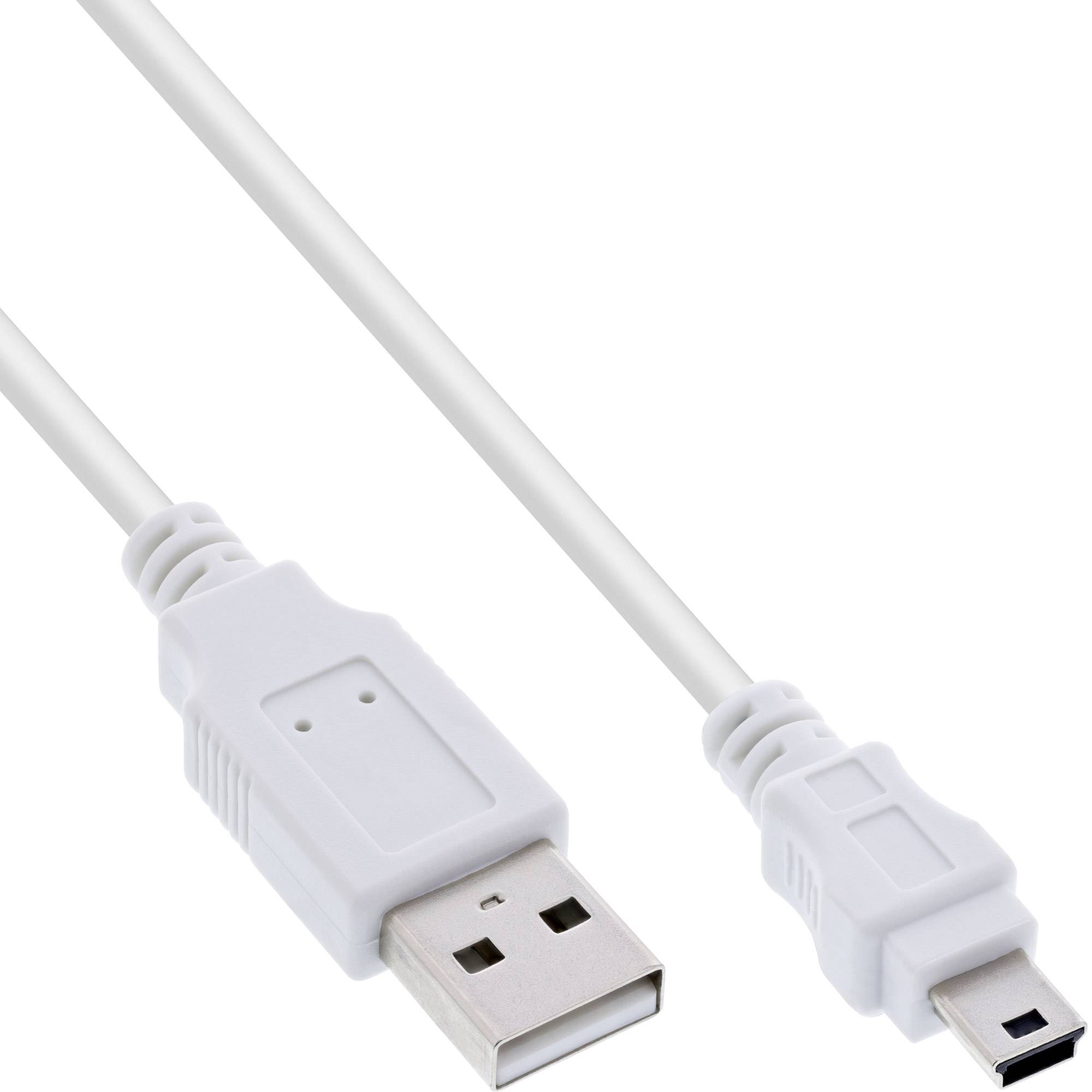 Nahaufnahme eines weißen USB-Kabels mit einem Standard-USB-A-Stecker auf der einen Seite und einem kleineren Micro-USB-Anschluss auf der anderen Seite.