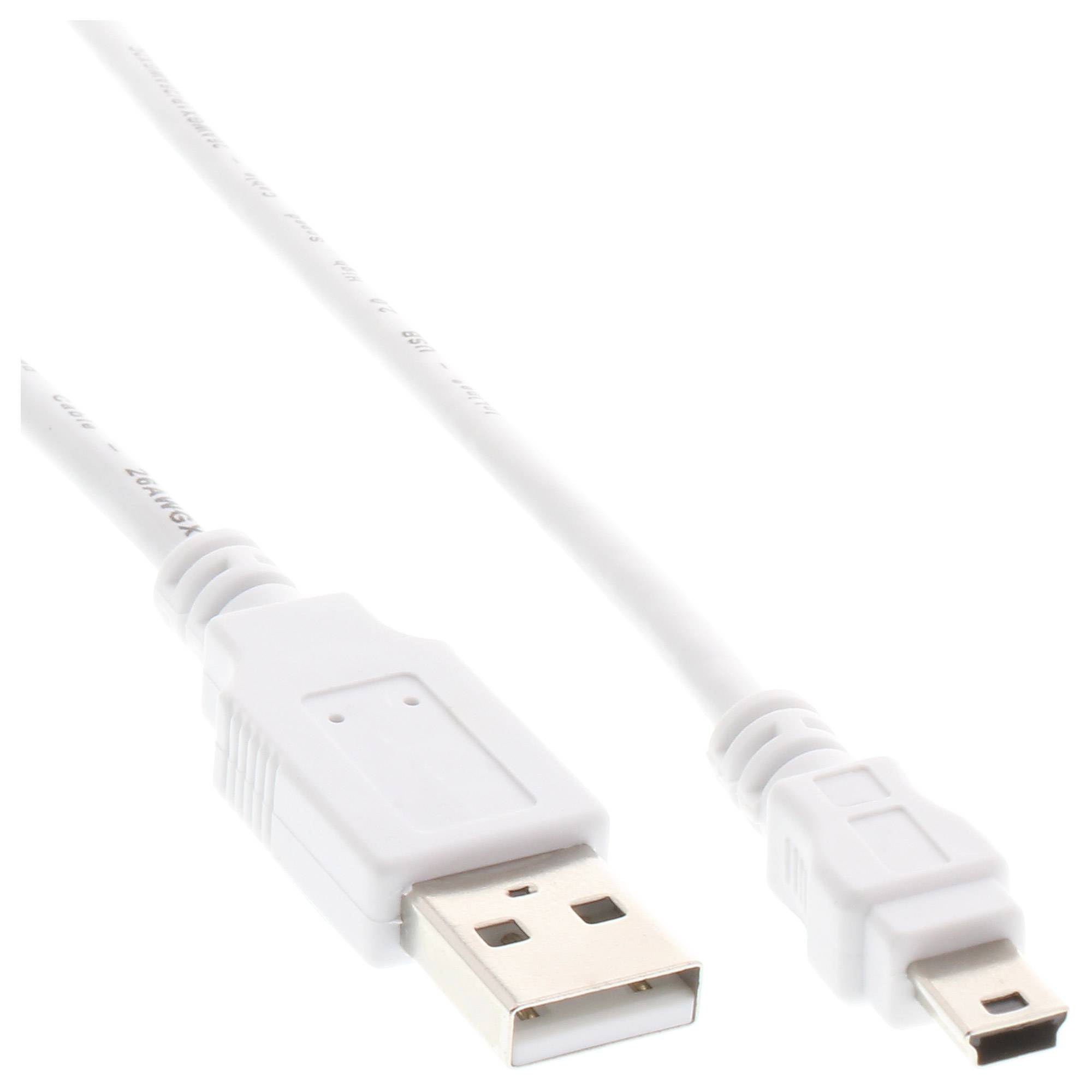 INLINE - USB 2.0 Mini-Kabel - USB A Stecker an Mini-B Stecker (5pol.) - weiß - 1m
