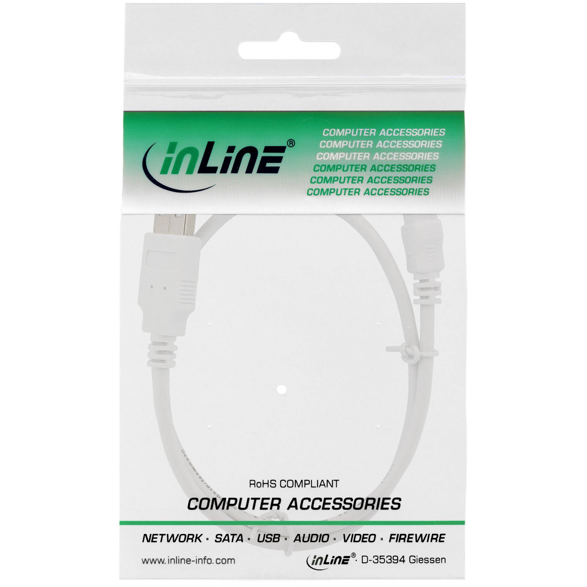 INLINE - USB 2.0 Mini-Kabel - USB A Stecker an Mini-B Stecker (5pol.) - weiß - 1m