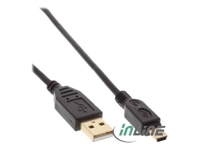 INLINE - USB 2.0 Mini-Kabel - USB A ST/Mini ST 5pol - schwarz - vergold. Kont. - 5m