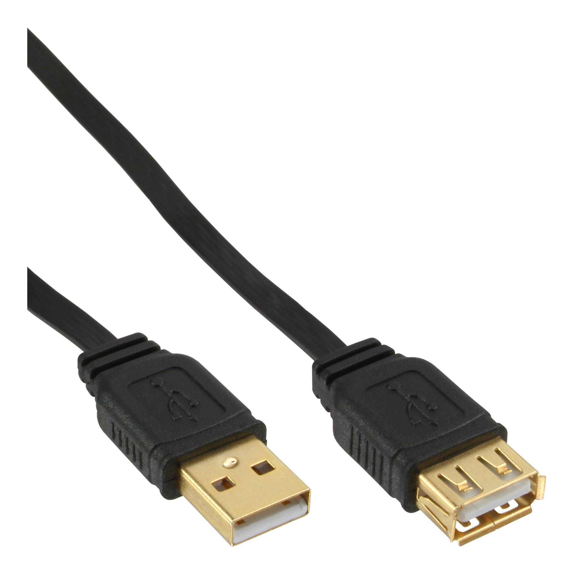 INLINE - USB 2.0 Flachkabel Verlängerung - A ST / BU - schwarz - Kontakte gold - 5m