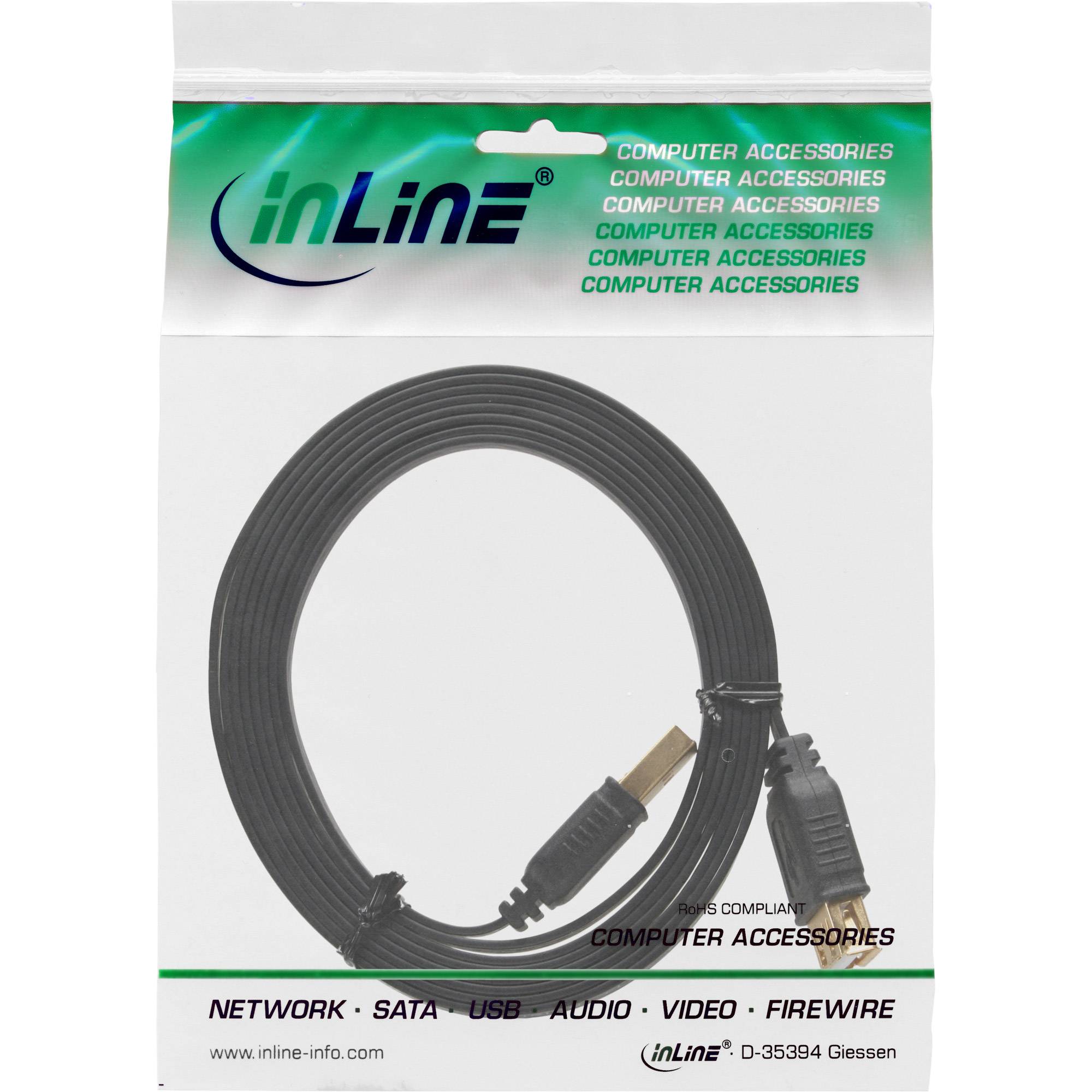 INLINE - USB 2.0 Flachkabel Verlängerung - A ST / BU - schwarz - Kontakte gold - 5m