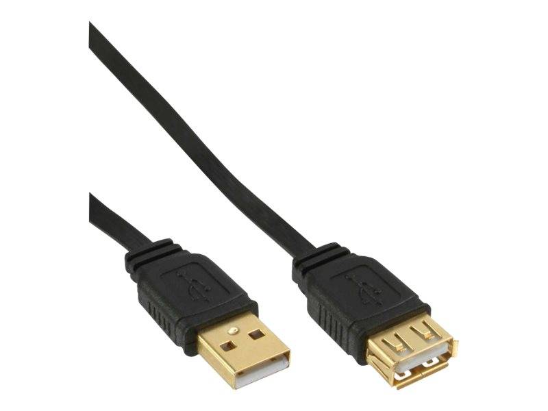 INLINE - USB 2.0 Flachkabel Verlängerung - A ST / BU - schwarz - Kontakte gold - 2m