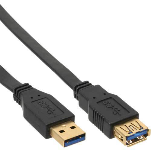 INLINE - USB 2.0 Flachkabel Verlängerung - A ST / BU - schwarz - Kontakte gold - 3m