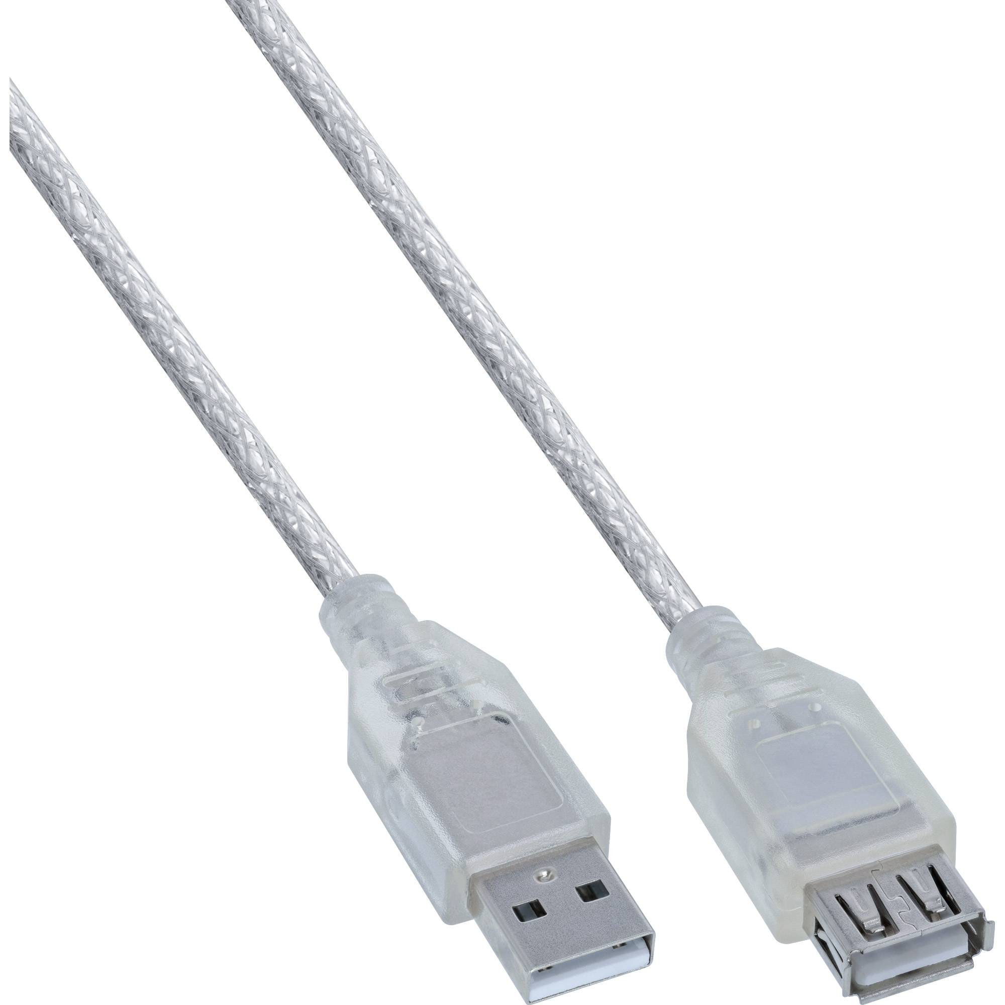 Zwei transparente USB-Kabel mit männlichen USB-Steckern auf weißem Hintergrund.