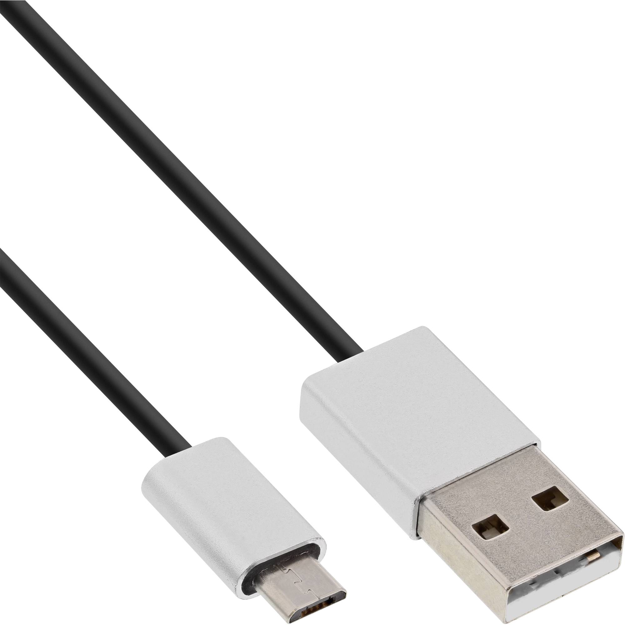 INLINE - Micro-USB 2.0 Kabel - USB-A ST an Micro-B ST - schwarz/Alu - flexibel - 1m