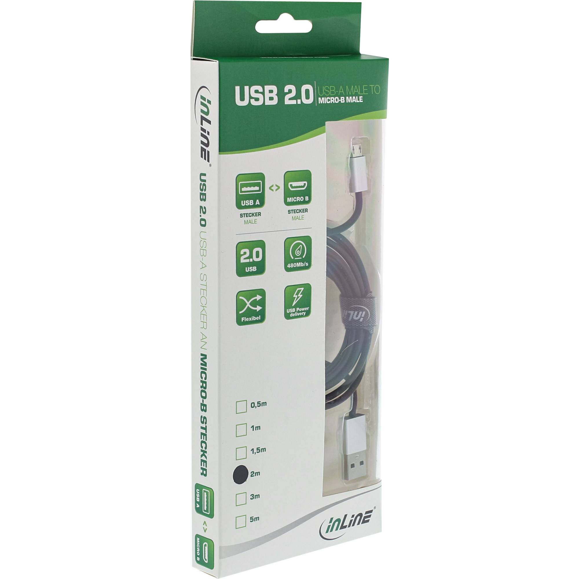 INLINE - Micro-USB 2.0 Kabel - USB-A ST an Micro-B ST - schwarz/Alu - flexibel - 3m
