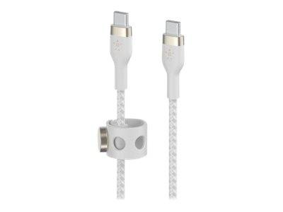 Weißes geflochtenes USB-C-Ladekabel mit magnetischem Clip zum Zusammenhalten des Kabels