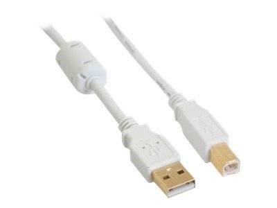 INLINE - USB 2.0 Kabel - A an B - weiß / gold - mit Ferritkern - 2m